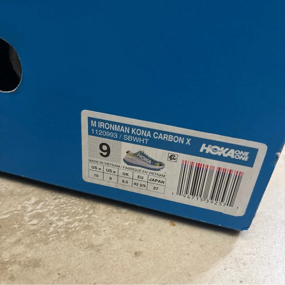 Hoka One One Men’s Ironman Kona Carbon X Sea Blue/White Womens Size 10 - Picture 15 of 16